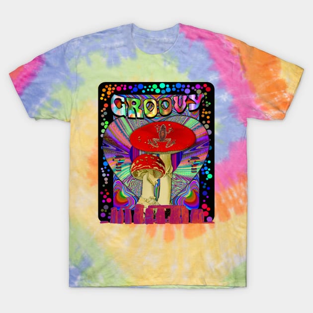 Psychedelic Groovy Magic Mushroom Frog Inner Dimension Trippy Hippy Colorful Tie Dye Shirt Mug Tapestry Sticker + More T-Shirt by blueversion